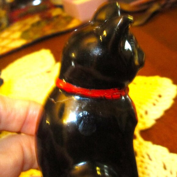 Vtg Shafford Ebony black red bowed cat teapot with salt & pepper black grown cat - Picture 15 of 15